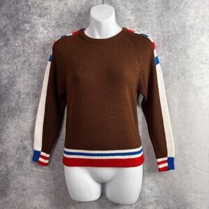Vintage Andros Acrylic Red White Blu‎ Brown Striped Sweater